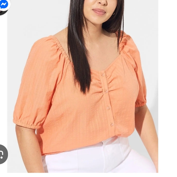torrid Tops - Torrid 3 Orange Puff Sleeve Blouse Button Front Sweetheart Neckline